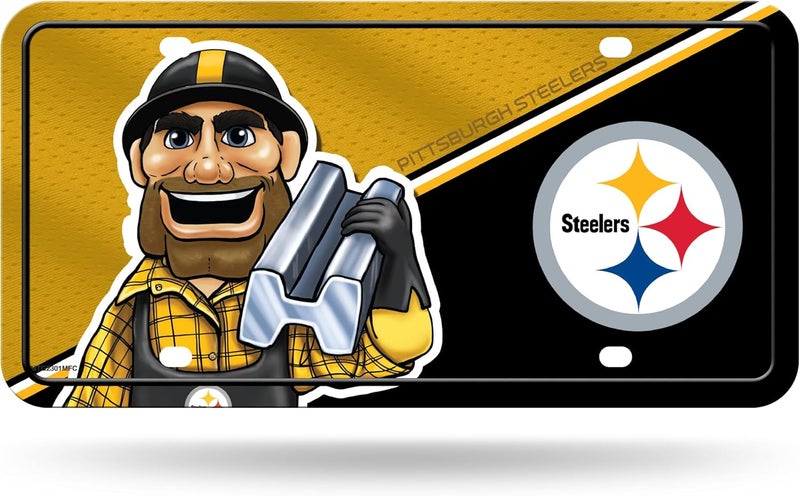 NFL Football Pittsburgh Steelers Mascot Design Metal License Plate 6" x 12" - Great for Truck/Car/SUV